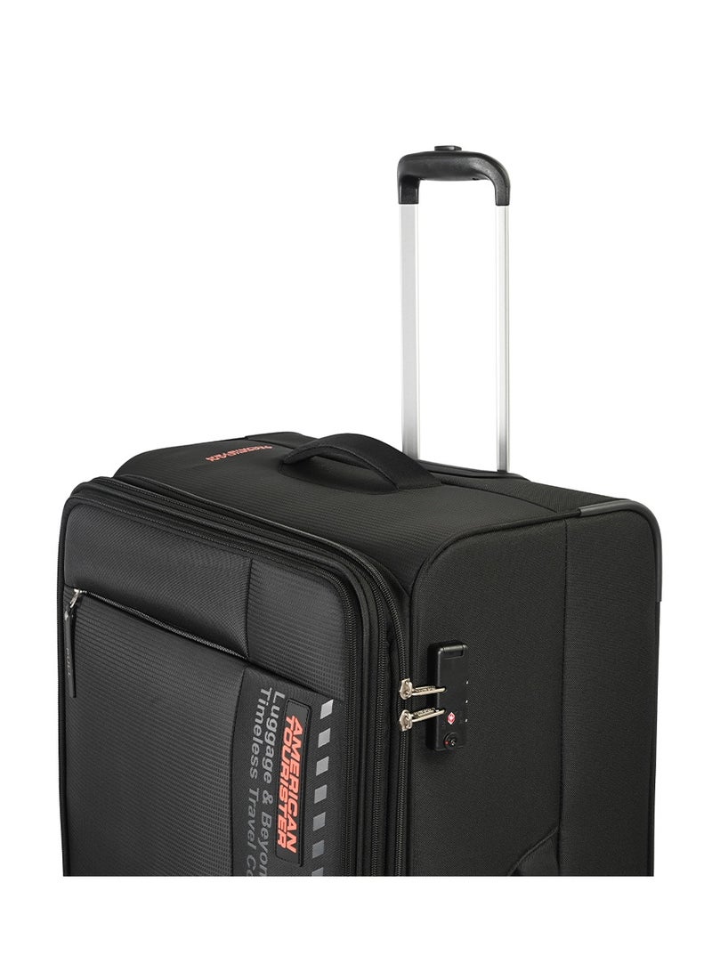 AMERICAN TOURISTER Marina Suitcase, Check-In Size 81 cm / 30 inch, 4 Spinner Wheels, Soft Top, 100% Polyester, Black|Inner Mesh Zippered Pocket|Expandable|TSA Lock|Voluminous Front Pocket - 3 Years International Warranty - Image 4